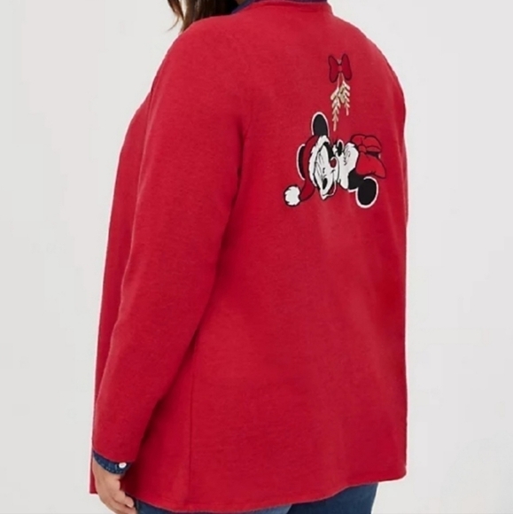Torrid Disney Mistletoe Mickey & Minnie Christmas Drape Cardigan Red 2X - Picture 1 of 10